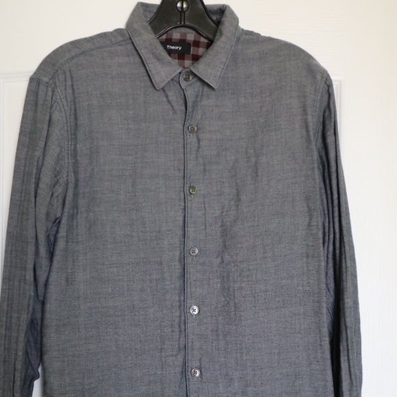 Theory 100% COTTON Grey with Plaid Button Up, Size XS - Picture 1 of 9